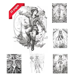 Circus Coloring Book, Adults Coloring Page, Grayscale Illustration, Instant Download, Printable PDF
