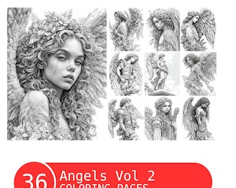 Libro para colorear de ángeles, vol. 2: Ilustraciones en escala de grises (PDF imprimible)