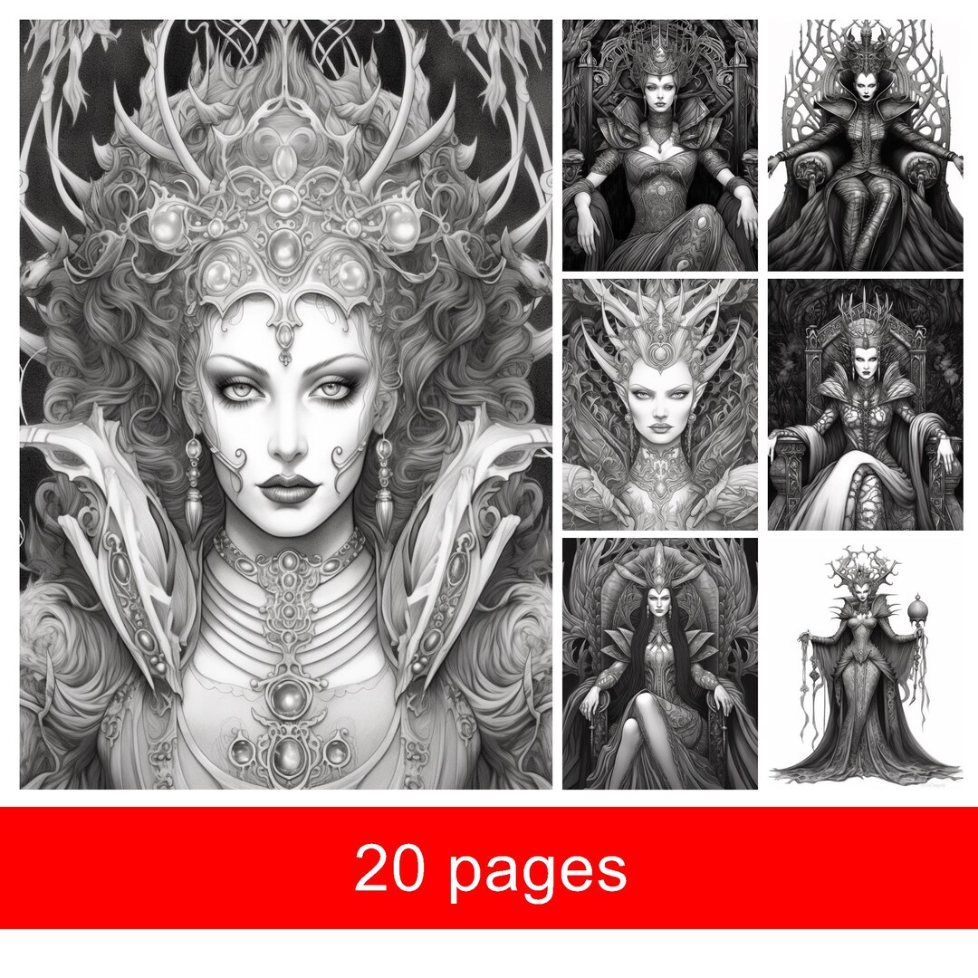 Beautiful Evil Queens Coloring Book for Adults and Kids, Grayscale ...