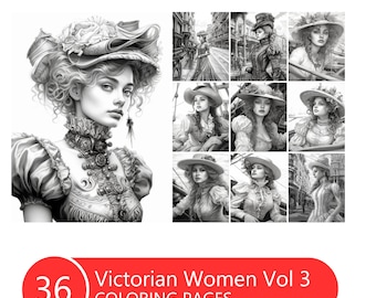 ビクトリア朝時代の女性の塗り絵：グレースケールのファッション