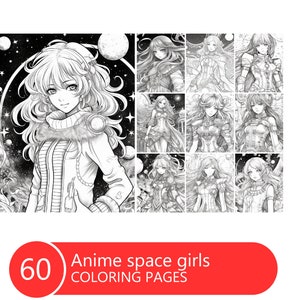 Manga Space Girls Coloring Book for Adults and Kids, Anime manga, Coloring Pages, Instant Download, Printable PDF File