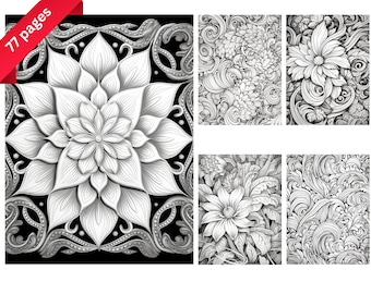 Mandala serein et coloriages de motifs pour adultes, téléchargement immédiat, PDF imprimable, relaxant