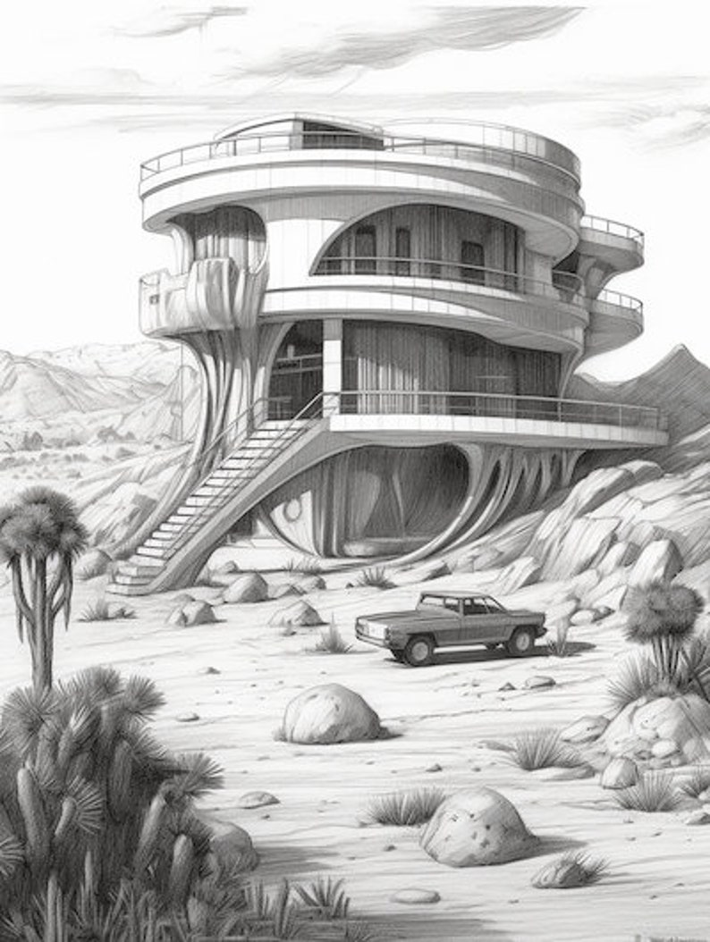 Desert Homes Coloring Book for Adults and Kids, Grayscale Coloring ...