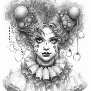 Beautiful Clown Girl Coloring Book for Adults and Kids, Circus ...