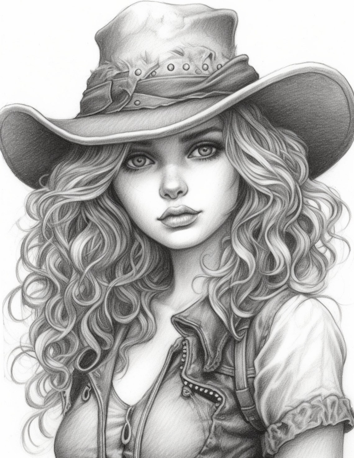 Cowgirls Coloring Page for Adults and Kids Fantasy Instant - Etsy
