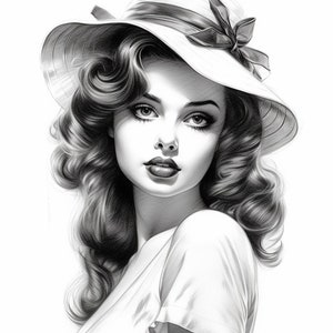 Pinups Coloring Book for Adults and Kids, Grayscale Coloring Pages ...