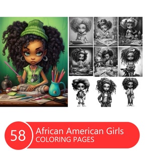 African American Girls Coloring Book: 58 Portrait Pages (Printable PDF)
