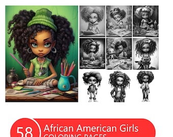 African American Girls Coloring Book: 58 Portrait Pages (Printable PDF)