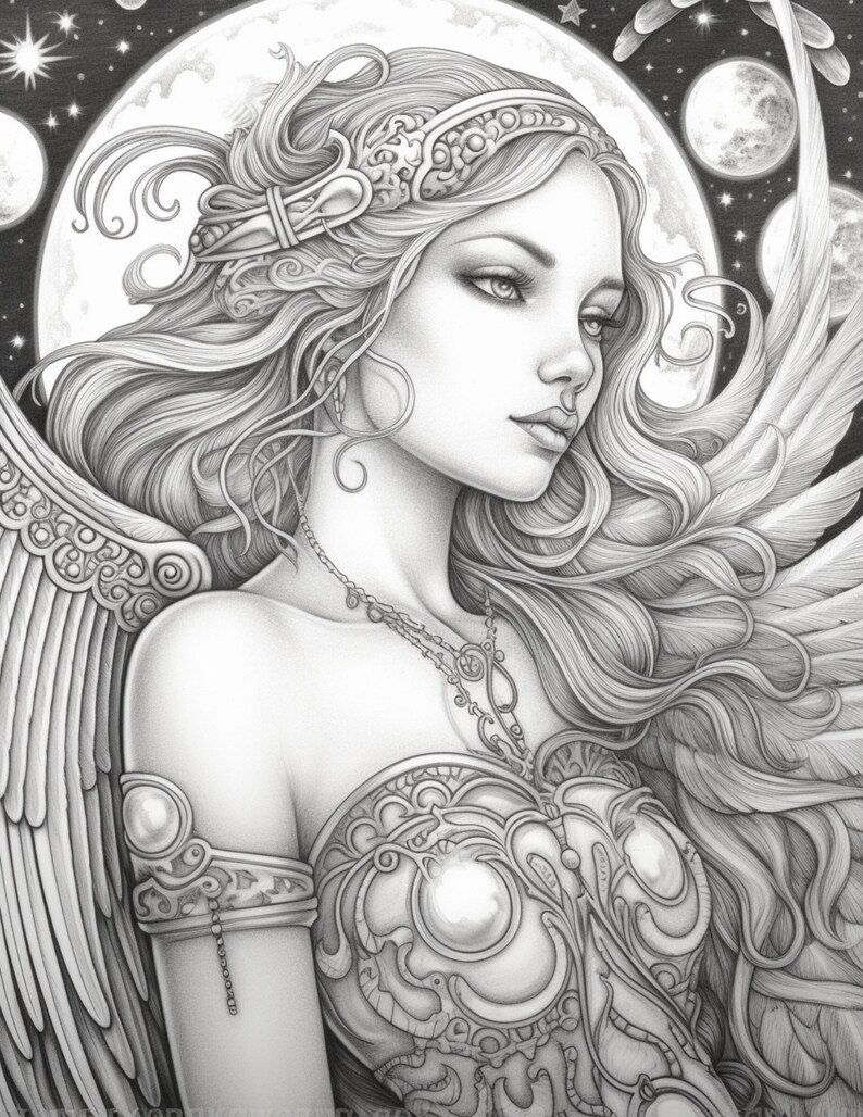 Moon Fairies Coloring Pages for Adults and Kids Instant - Etsy