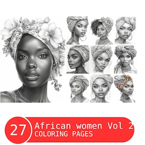 Beautiful African Women Vol 2 Coloring Book for Adults and Kids, Grayscale Coloring Pages, Instant Download, Printable PDF File