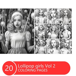 Lollipop Girls Vol 2 Coloring Book for Adults and Kids, Grayscale Coloring Pages, Instant Download, Printable PDF File