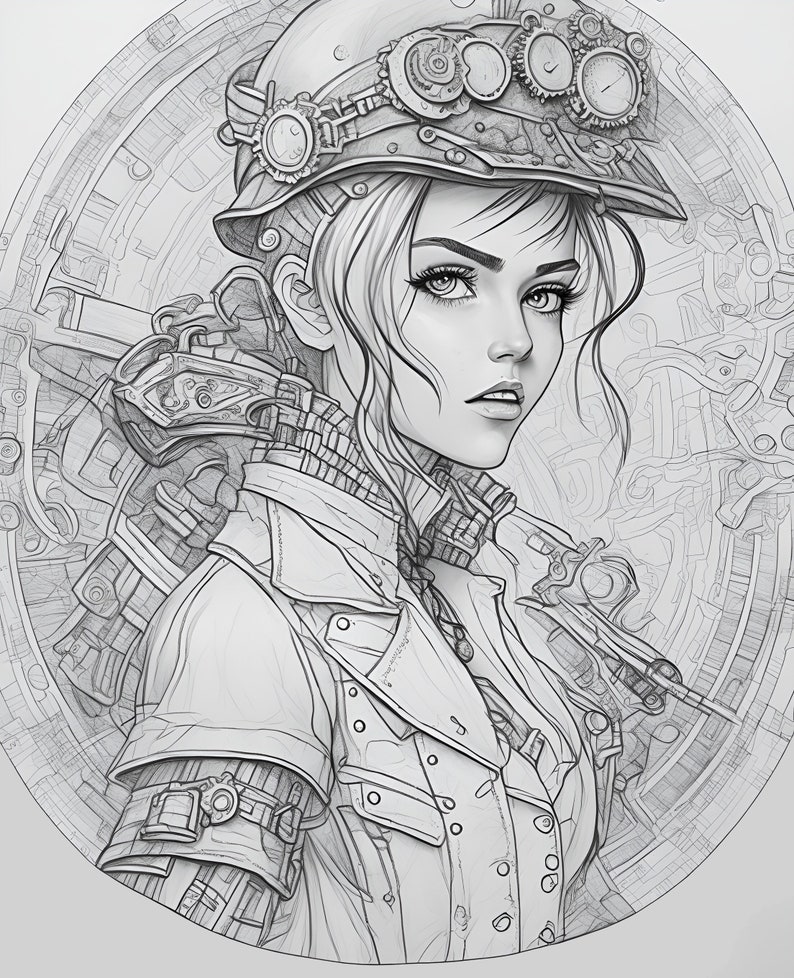 70 Steampunk Girls Coloring Book Adults Kids Coloring - Etsy