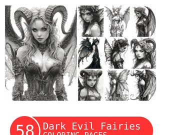 Gothic Evil Fairies Coloring Book: Grayscale Fantasy Art (Printable PDF)