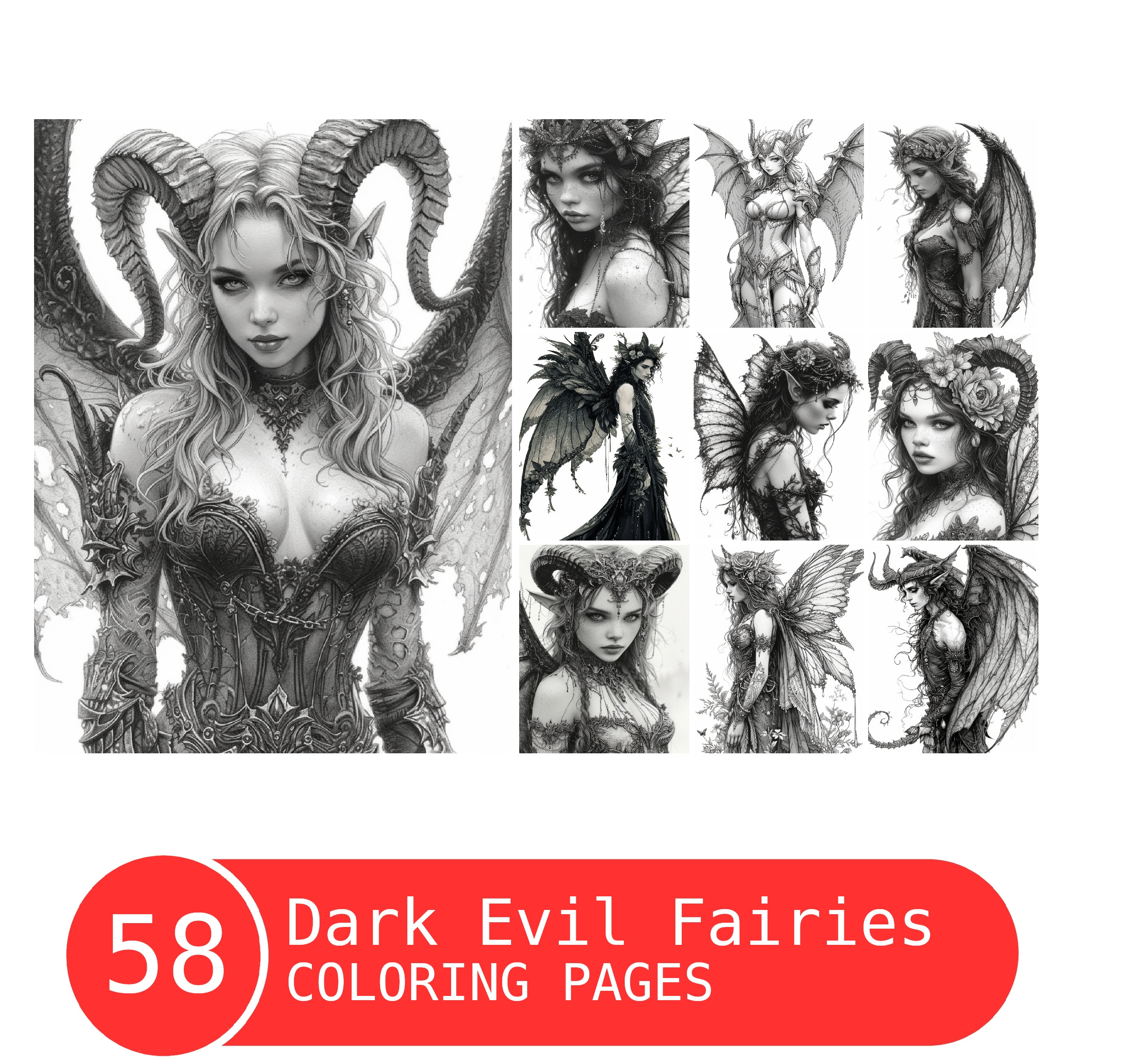 Gothic Evil Fairies Coloring Book: Grayscale Fantasy Art