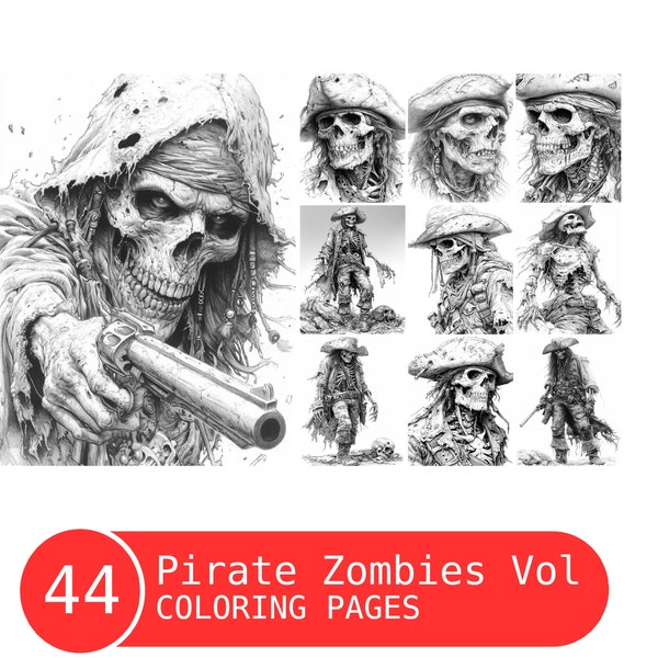 Undead Seas Pirate Zombies Vol 2 Coloring Book for Adults and Kids, Grayscale Coloring Pages, Instant Download, Printable PDF File