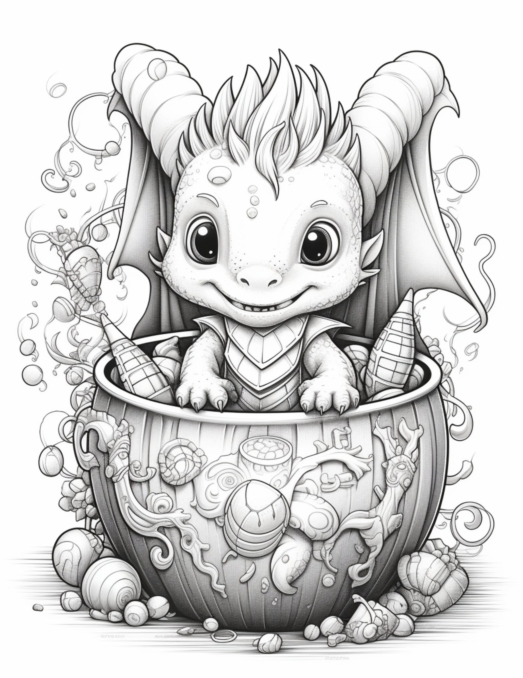 Baby Dragons Coloring Page for Adults and Kids Fantasy Etsy