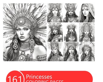 Bundel met 160+ prinsessen kleurboek, kleurplaten in grijstinten, direct downloaden, afdrukbaar pdf-bestand