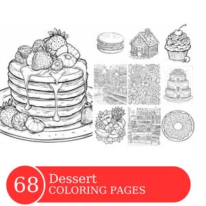 Dessert Coloring Book for Adults and Kids, Grayscale Coloring Pages, Instant Download, Printable PDF File