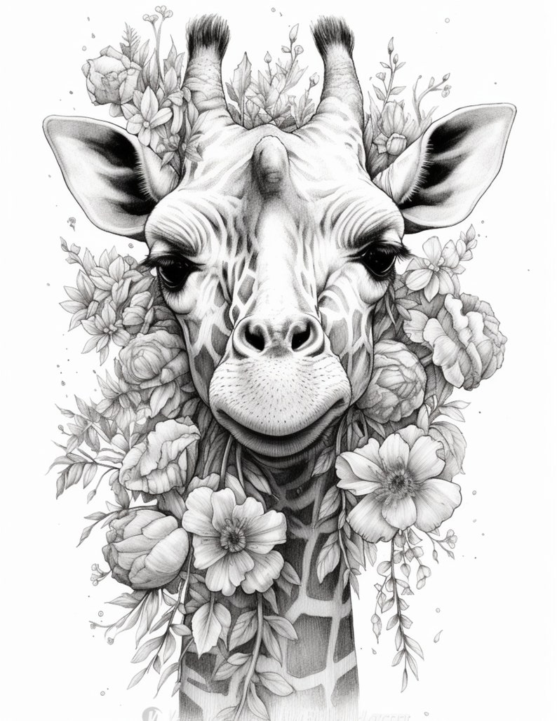 Cute Animals Grayscale Coloring Pages, Printable Adult Coloring Pages