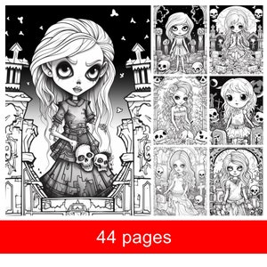 Horror Chibi Zombie Girl Coloring Book: Grayscale Illustrations (Printable PDF)