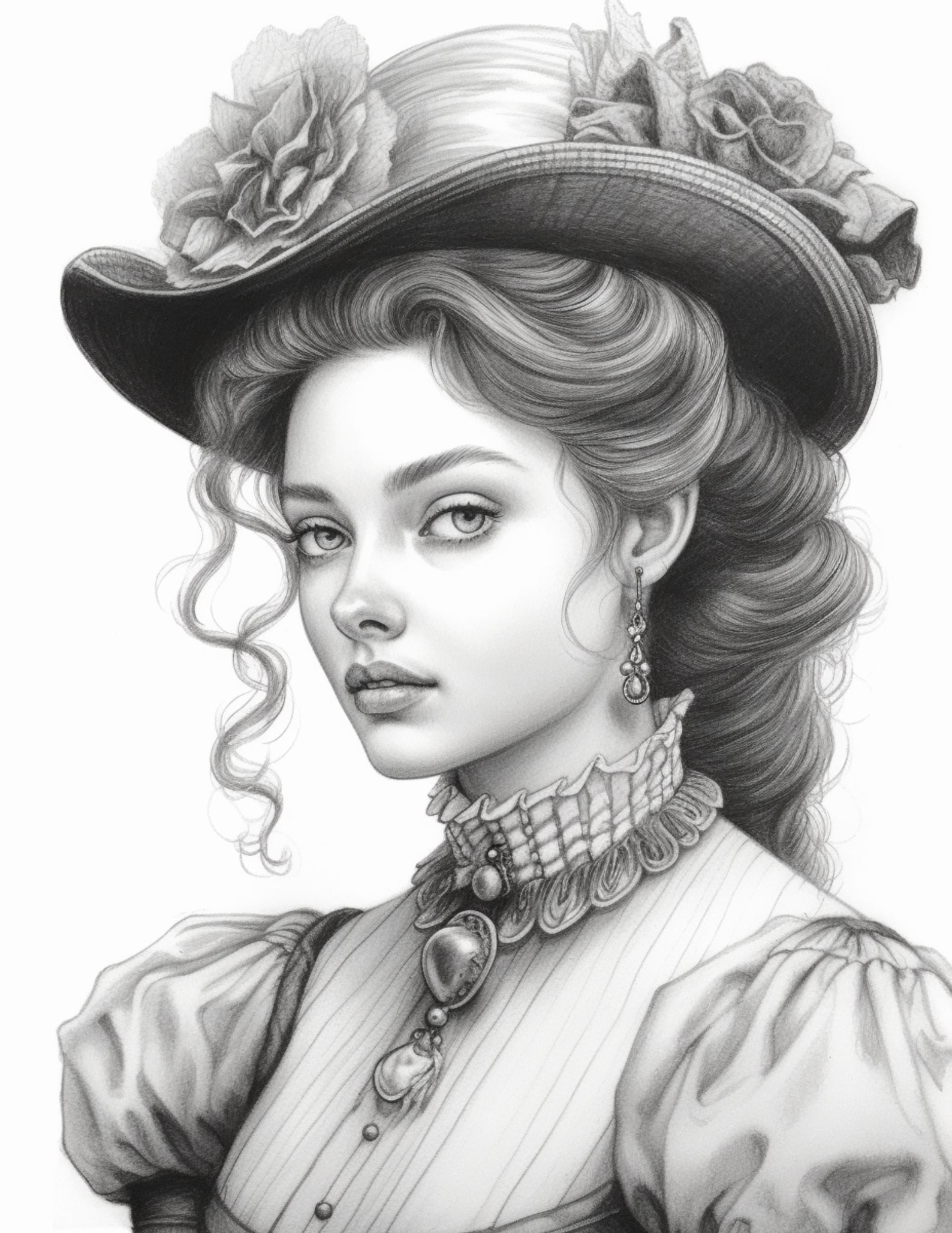 Victorian Women Coloring Pages for Adults and Teens Grayscale - Etsy