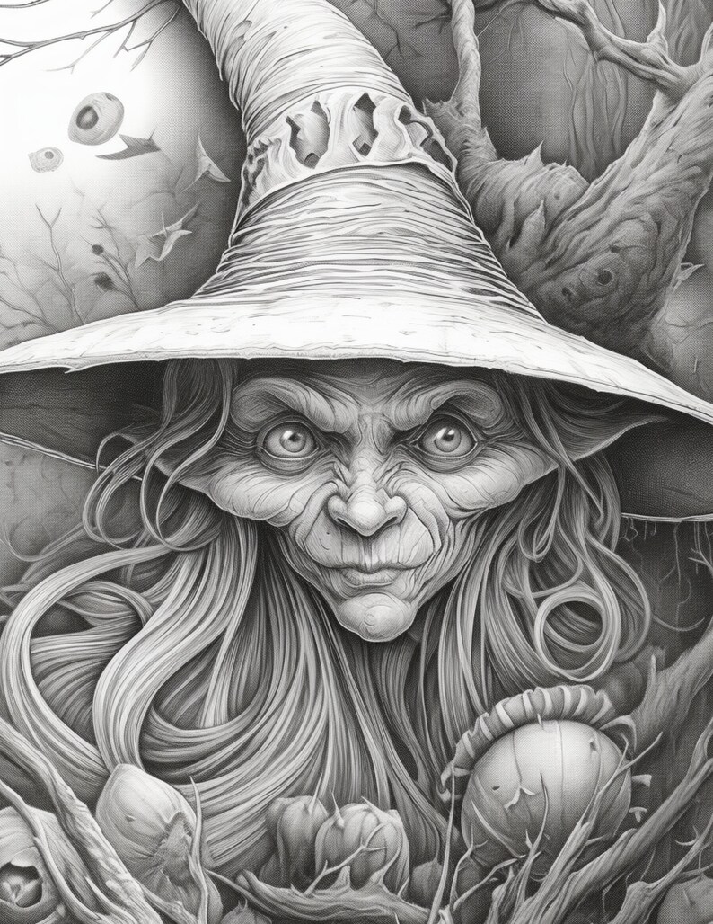 Scary Witches and Sorcerers Coloring Page for Adults and - Etsy