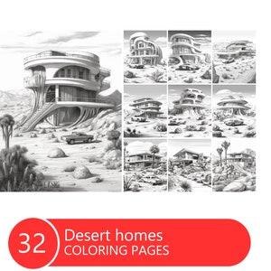 Desert homes Coloring Book for Adults and Kids, Grayscale  Coloring Pages, Instant Download, Printable PDF File