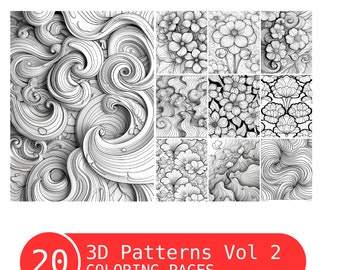 Libro para colorear de patrones 3D: Ilusiones ópticas en escala de grises (PDF imprimible)