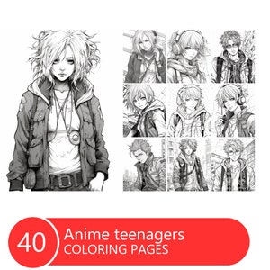 Anime Teenagers for Adults and Teen, Anime manga, Coloring Pages, Instant Download, Printable PDF File