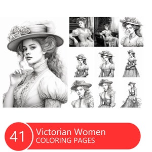 Victorian Women Vol 2 Coloring Book for Adults and Kids, Grayscale  Coloring Pages, Instant Download, Printable PDF File