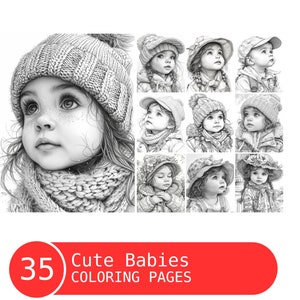 Cute Babies Coloring Book for Adults and Kids, Grayscale Coloring Pages, Instant Download, Printable PDF File