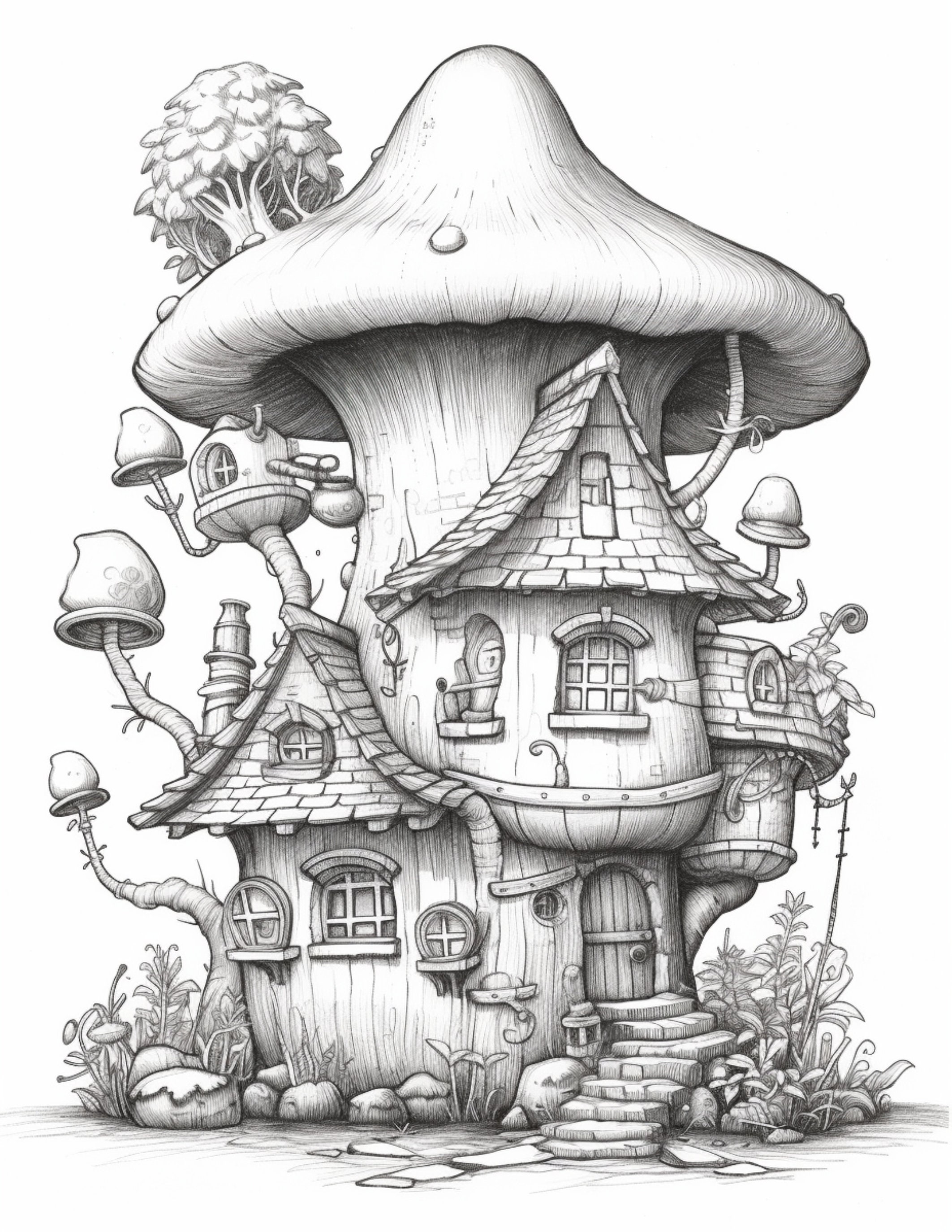 Fairy House Coloring Book for Adults and Kids Instant Etsy
