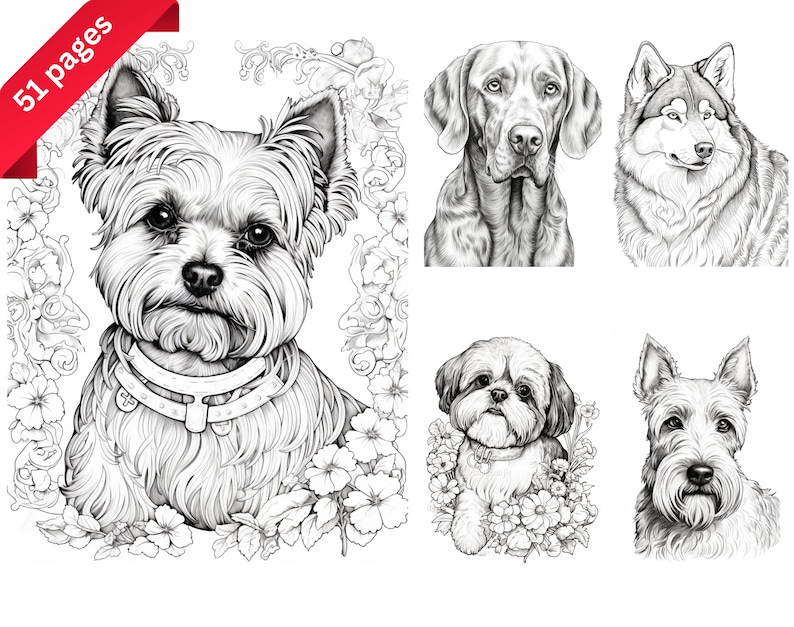 50 Dogs Coloring Pages Digital Download Page (Download Now) - Etsy
