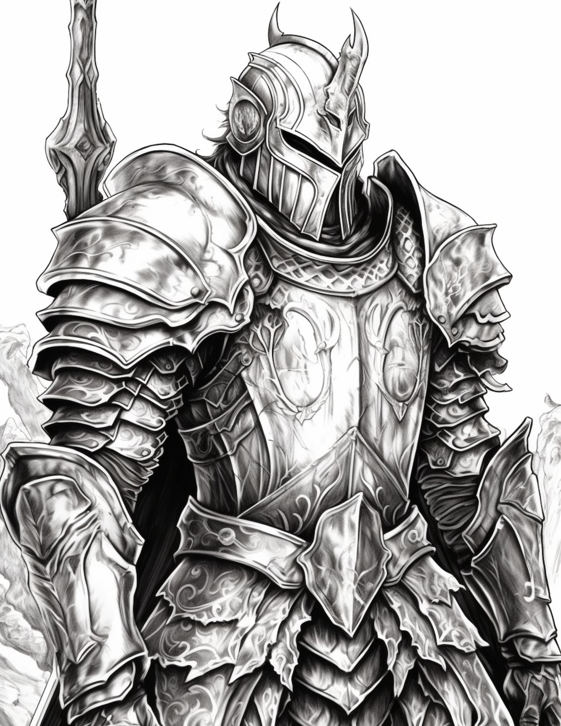 Knights Coloring Page for Adults and Teens Grayscale Coloring Etsy