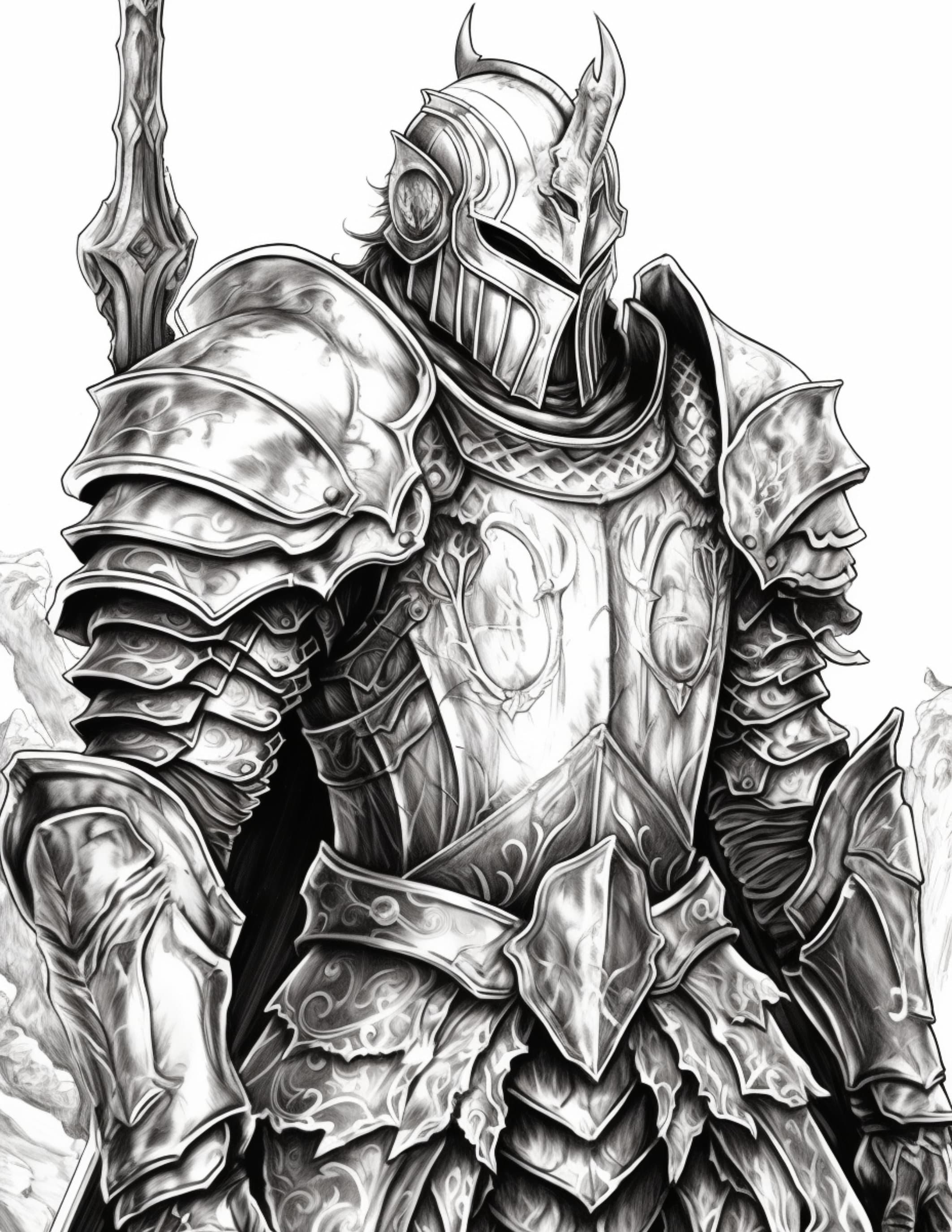 Knights Coloring Page for Adults and Teens Grayscale Coloring Etsy