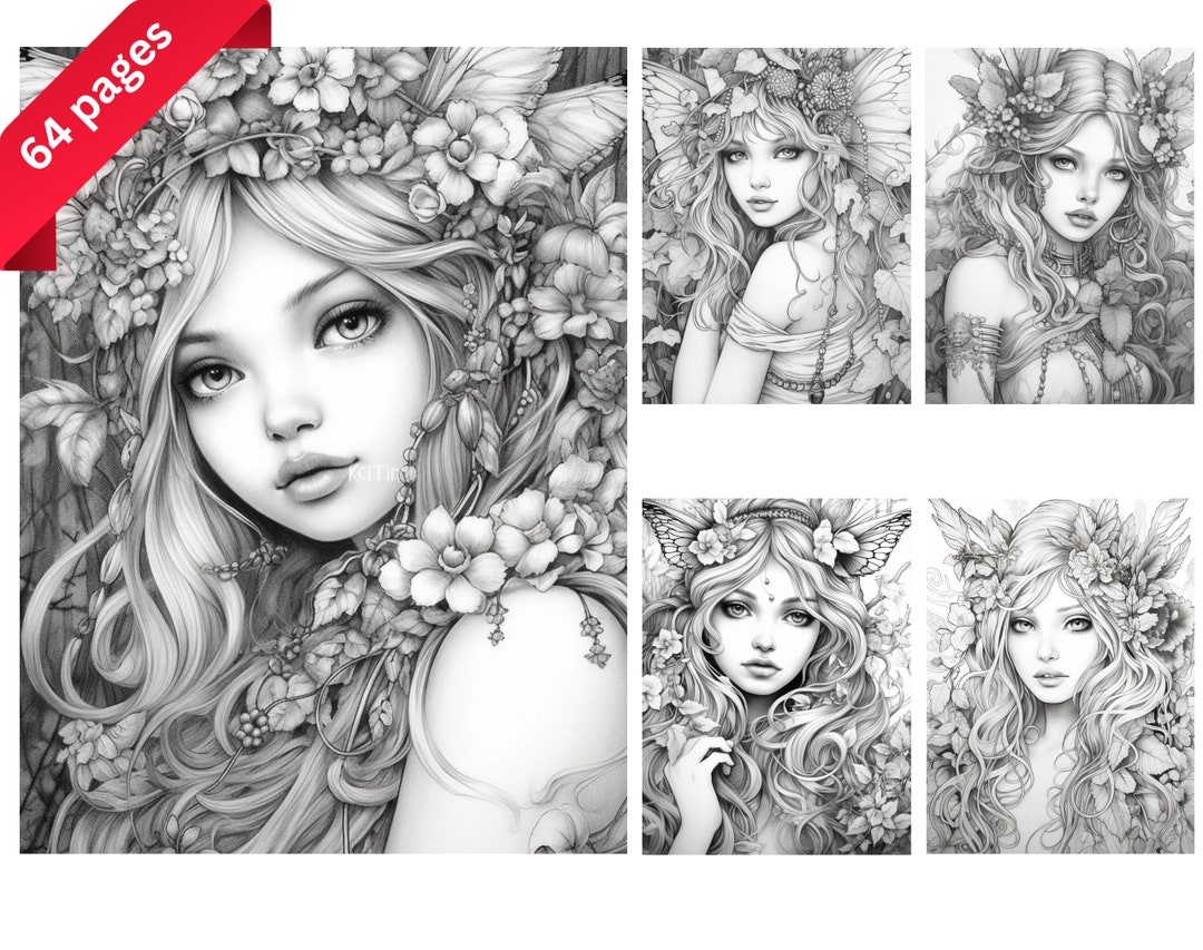 60 Forest Fairy Girl Coloring Pages for Fantasy Fans Adultskids Set 2 ...