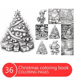 Christmas Coloring Book for Adults and Kids, Grayscale Coloring Pages, Instant Download, Printable PDF File