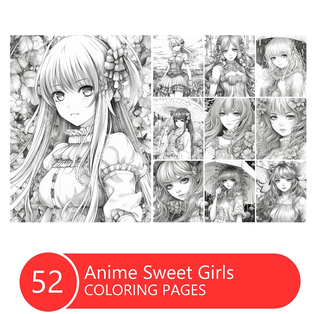 Manga Sweet Girls Coloring Book for Adults and Kids, Anime Manga ...