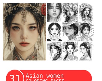 Asiatische Frauen - Graustufen-Malbuch: 31 druckbare Seiten (PDF)