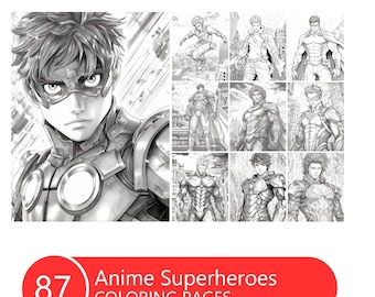 Anime superheroes for Adults and Teen, Anime, manga, Coloring Pages, Instant Download, Printable PDF File