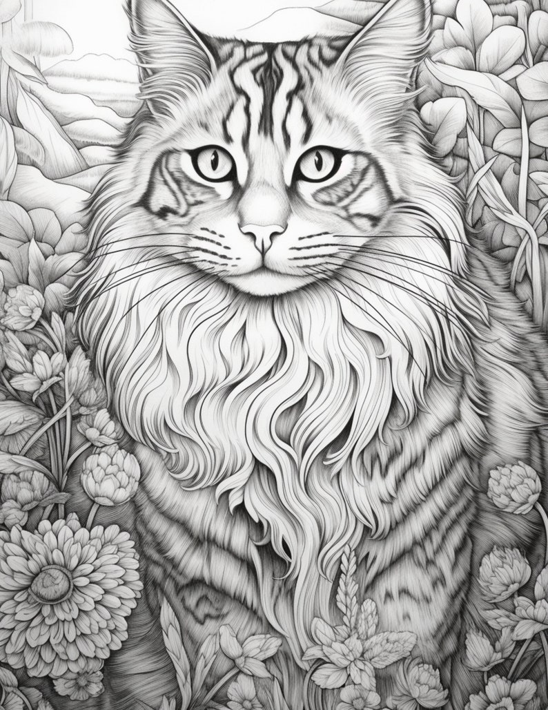 10 Cat Coloring Pages Printable for Adults: Unleash Your Inner Artist
