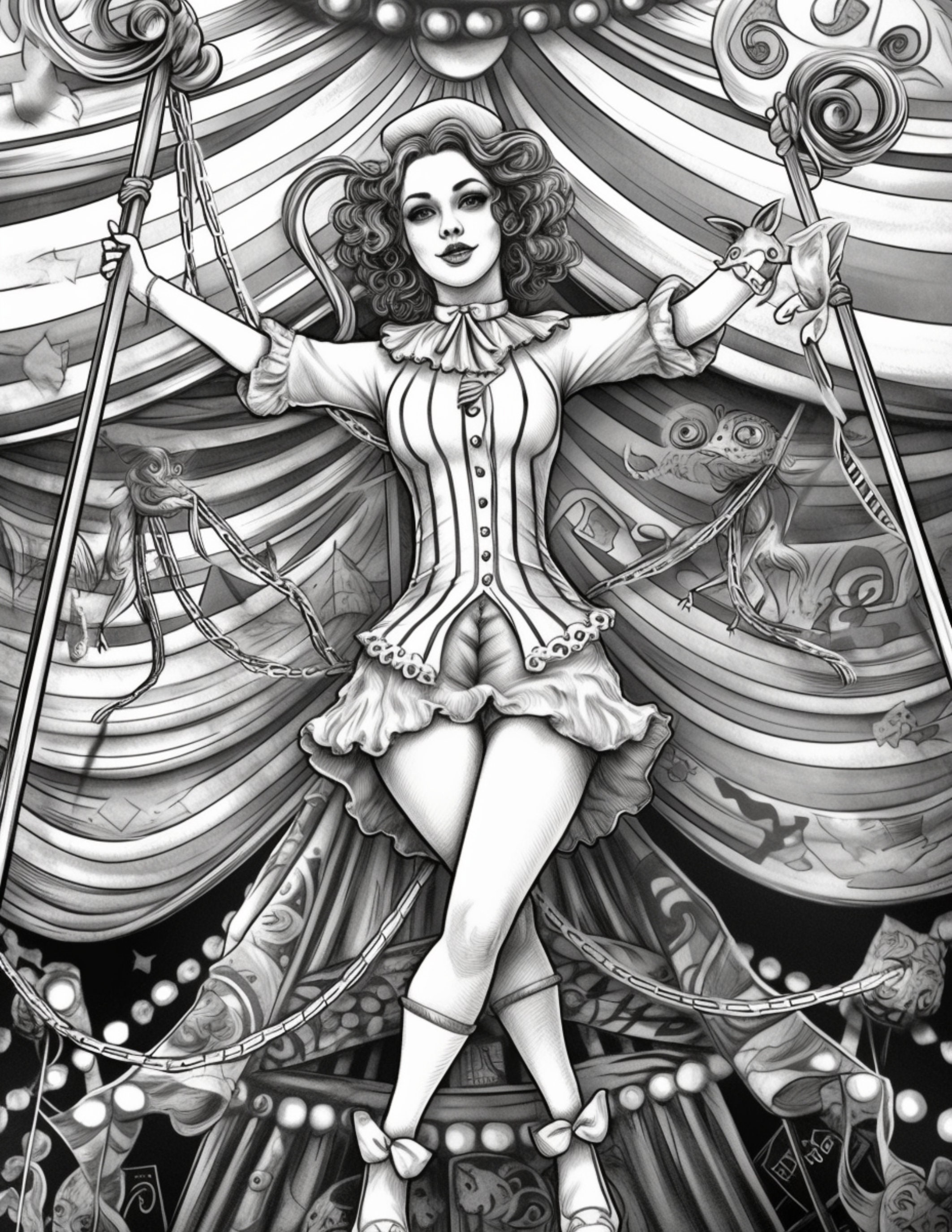 Circus Coloring Book Adults Coloring Page Grayscale - Etsy