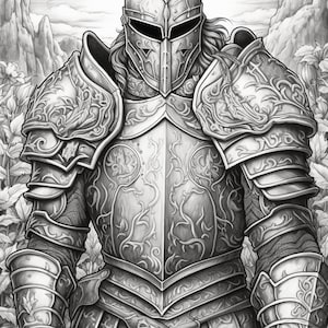 Knights Coloring Page for Adults and Teens, Grayscale Coloring Book ...