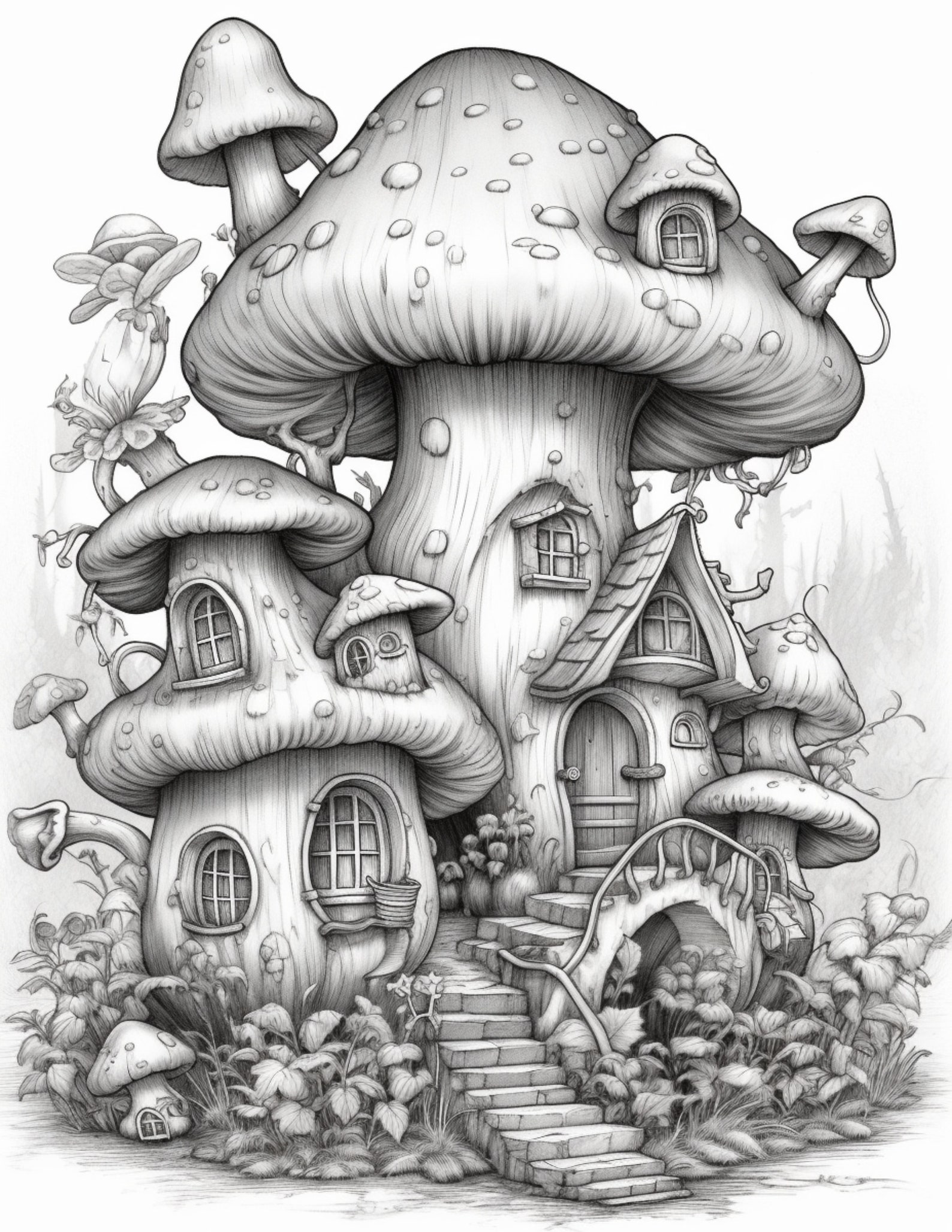 10 Mushroom House Coloring Pages Printable for Adults: Escape into a Whimsical World