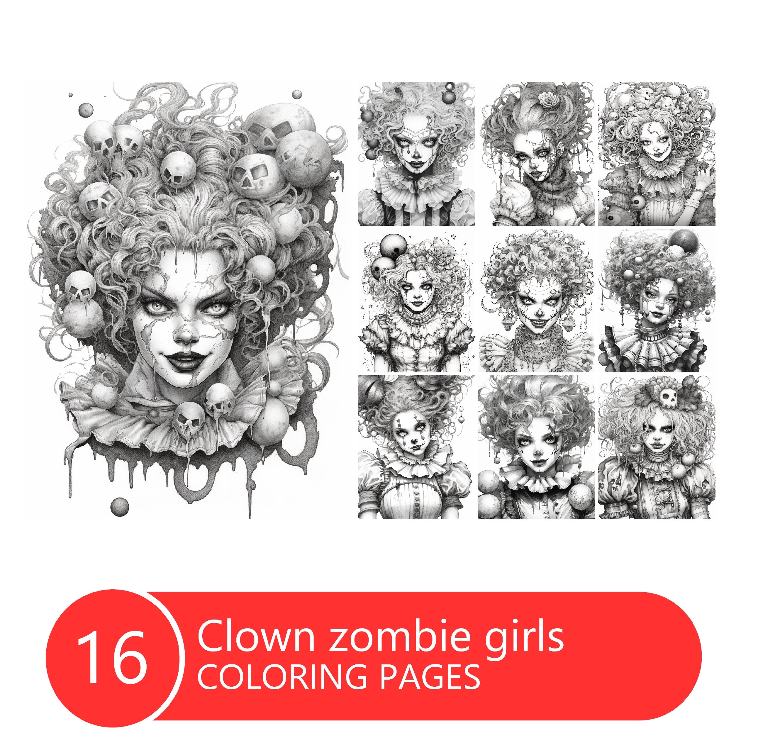 Clown Zombie Girls Coloring Book for Adults and Kids - Etsy
