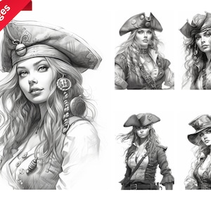 20+ Fierce Female Pirates: Coloring Pages for Adults + kids- Instant Download - Gift, Printable Art PDF, coloring book for adults