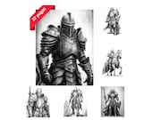 Knights Coloring Page for Adults and Teens Grayscale Coloring - Etsy