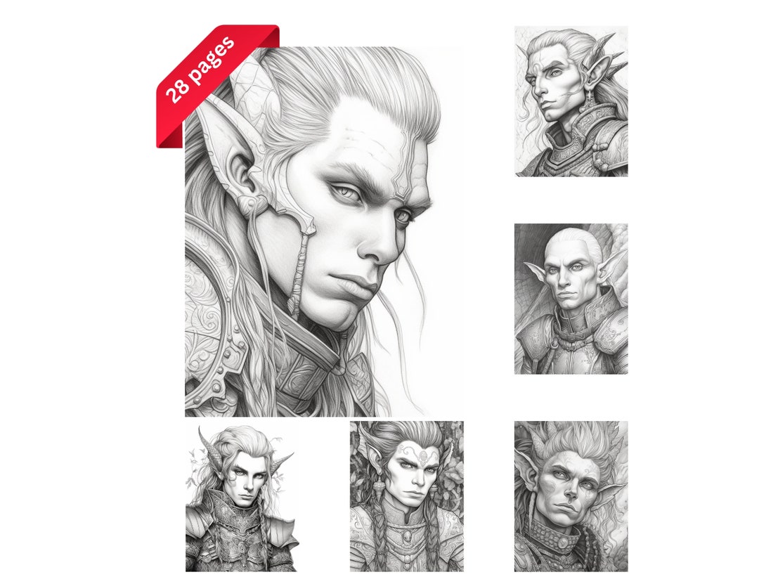 Elf Coloring Page for Adults and Teens, Grayscale Coloring Book