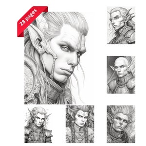 Elf Coloring Page for Adults and Teens, Grayscale Coloring Book, Instant Download, Printable PDF
