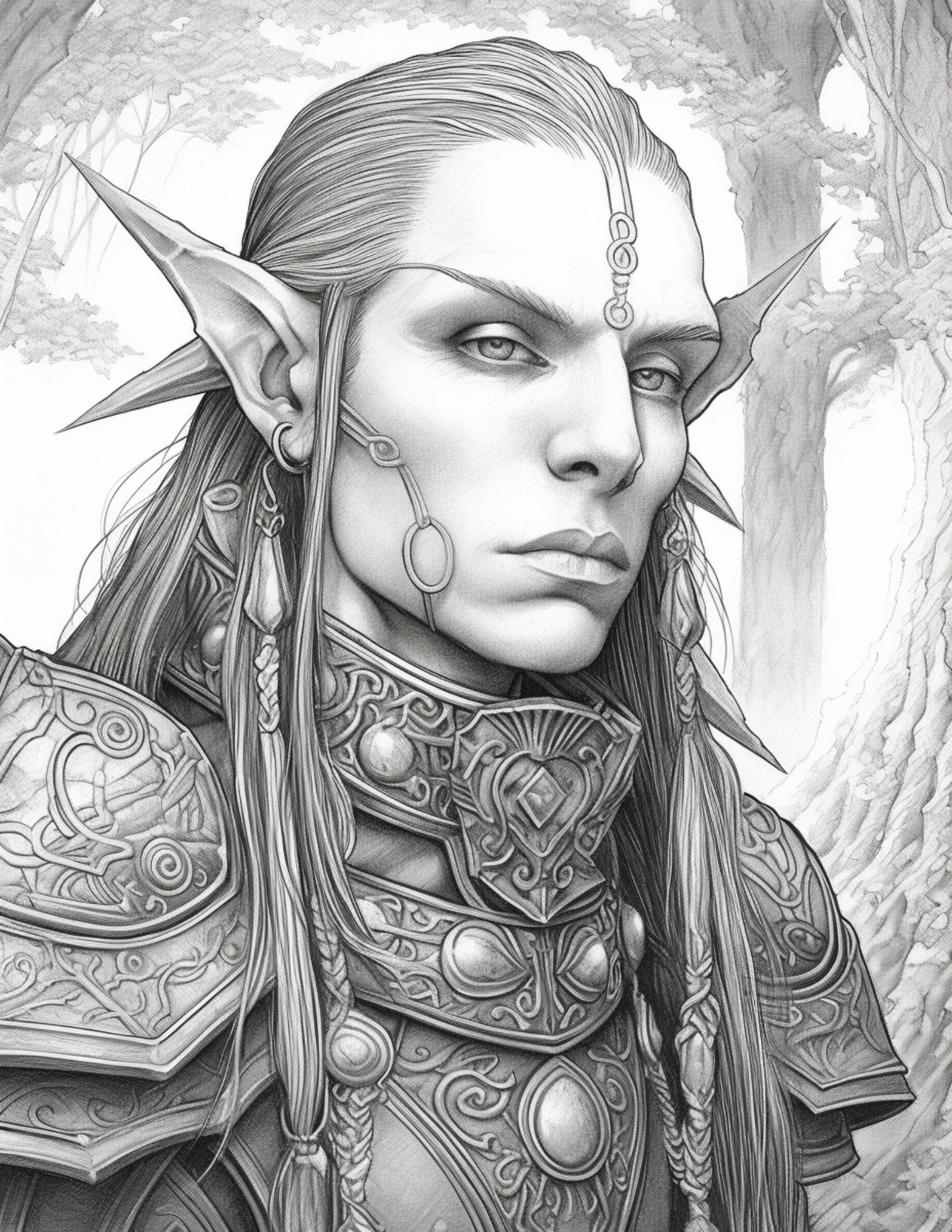 Elf Coloring Page for Adults and Teens, Grayscale Coloring Book